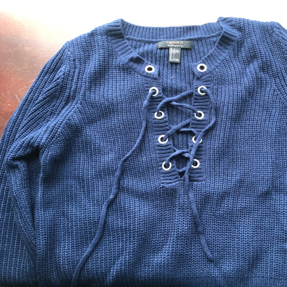 Forever 21 Blue Lace-Up Sweater